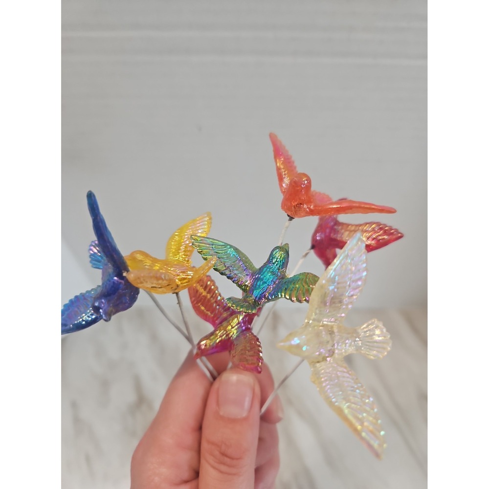 Vintage 1970s Hard Plastic Dove Birds Floral Picks Floral Decor Lot Of 7